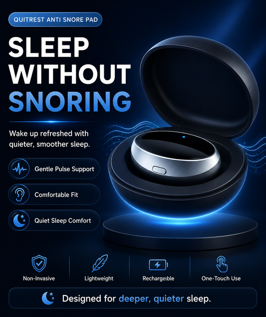 QuietRest Anti-Snore Pad with charging case — hero product shot